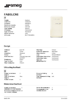 Product informatie SMEG koelkast creme FAB5LCR6