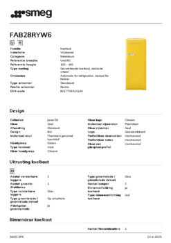 Product informatie SMEG koelkast geel FAB28RYW6