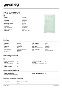 Product informatie SMEG koelkast groen FAB10HRPG6