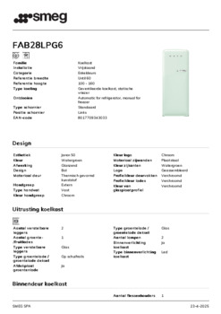Product informatie SMEG koelkast groen FAB28LPG6