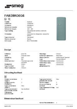 Product informatie SMEG koelkast groen FAB28RDEG6