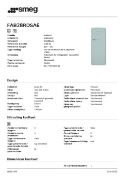 Product informatie SMEG koelkast groen FAB28RDSA6