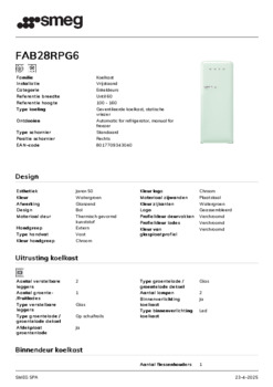 Product informatie SMEG koelkast groen FAB28RPG6