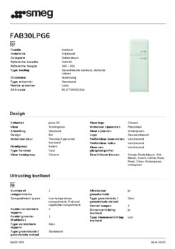 Product informatie SMEG koelkast groen FAB30LPG6