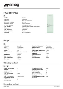 Product informatie SMEG koelkast groen FAB38RPG6