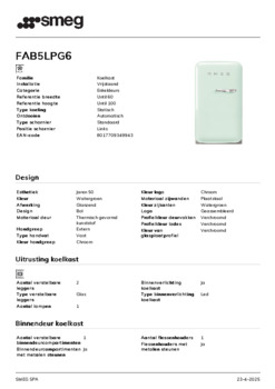 Product informatie SMEG koelkast groen FAB5LPG6