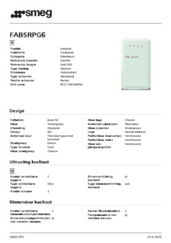 Product informatie SMEG koelkast groen FAB5RPG6