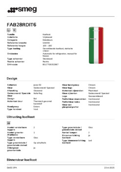 Product informatie SMEG koelkast in meerdere kleuren FAB28RDIT6