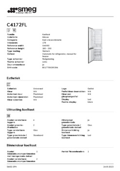 Product informatie SMEG koelkast inbouw C4172FL