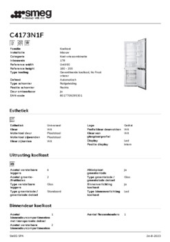 Product informatie SMEG koelkast inbouw C4173N1F