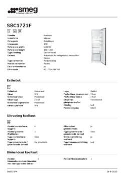 Product informatie SMEG koelkast inbouw S8C1721F