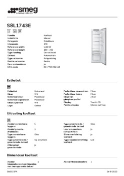 Product informatie SMEG koelkast inbouw S8L1743E