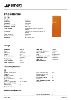 Product informatie SMEG koelkast oranje FAB28ROR6