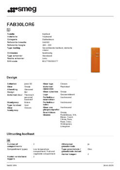 Product informatie SMEG koelkast oranje FAB30LOR6