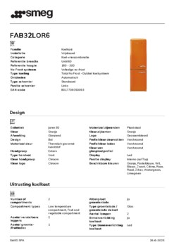Product informatie SMEG koelkast oranje FAB32LOR6