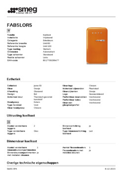 Product informatie SMEG koelkast oranje FAB5LOR5