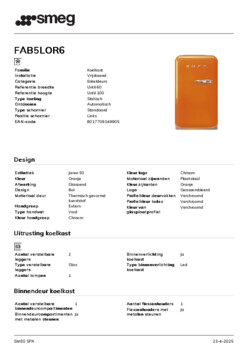 Product informatie SMEG koelkast oranje FAB5LOR6