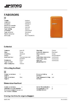 Product informatie SMEG koelkast oranje FAB5ROR5