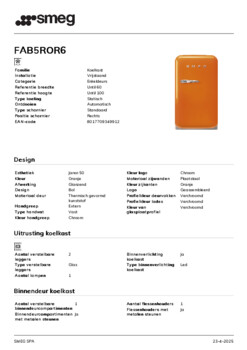 Product informatie SMEG koelkast oranje FAB5ROR6