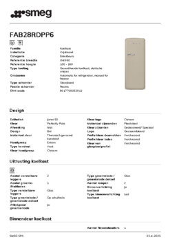 Product informatie SMEG koelkast pearl FAB28RDPP6