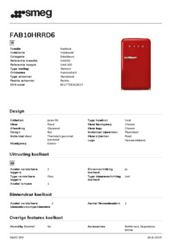 Product informatie SMEG koelkast rood FAB10HRRD6