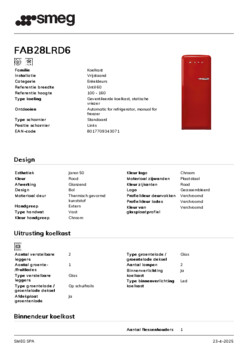 Product informatie SMEG koelkast rood FAB28LRD6