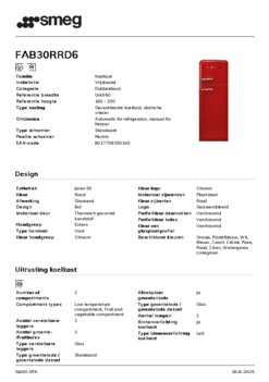 Product informatie SMEG koelkast rood FAB30RRD6
