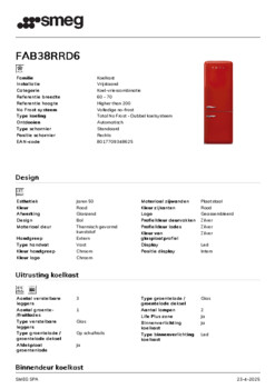 Product informatie SMEG koelkast rood FAB38RRD6