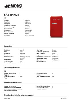 Product informatie SMEG koelkast rood FAB5RRD5