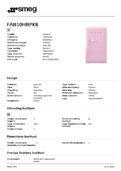 Product informatie SMEG koelkast roze FAB10HRPK6
