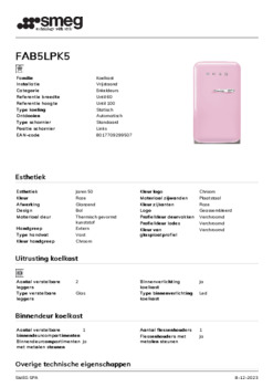 Product informatie SMEG koelkast roze FAB5LPK5
