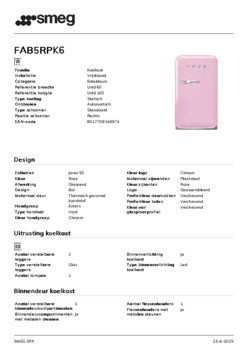 Product informatie SMEG koelkast roze FAB5RPK6