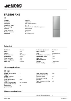 Product informatie SMEG koelkast rvs FA3905RX5