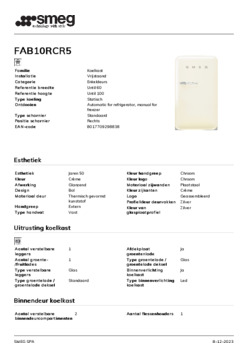 Product informatie SMEG koelkast tafelmodel crème FAB10RCR5