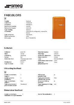 Product informatie SMEG koelkast tafelmodel oranje FAB10LOR5