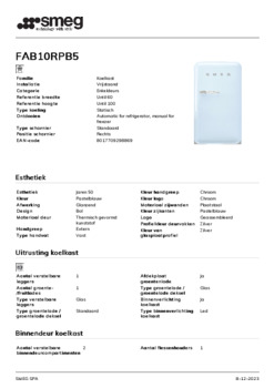 Product informatie SMEG koelkast tafelmodel pastelblauw FAB10RPB5
