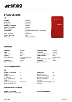 Product informatie SMEG koelkast tafelmodel rood FAB10LRD5