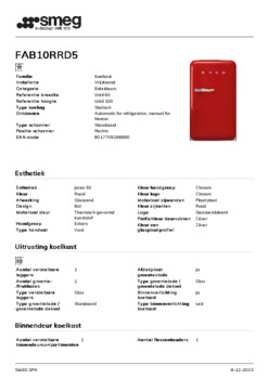 Product informatie SMEG koelkast tafelmodel rood FAB10RRD5