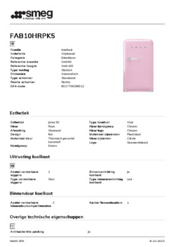 Product informatie SMEG koelkast tafelmodel roze FAB10HRPK5