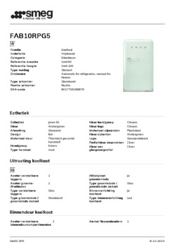 Product informatie SMEG koelkast tafelmodel watergroen FAB10RPG5