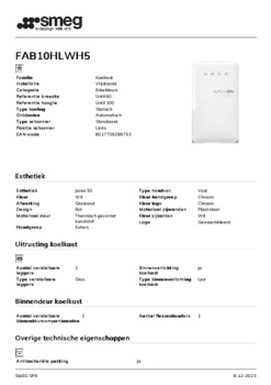 Product informatie SMEG koelkast tafelmodel wit FAB10HLWH5