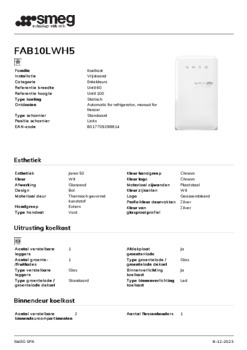 Product informatie SMEG koelkast tafelmodel wit FAB10LWH5