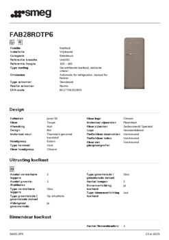 Product informatie SMEG koelkast taupe FAB28RDTP6