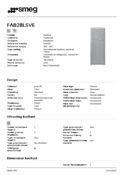 Product informatie SMEG koelkast zilver FAB28LSV6