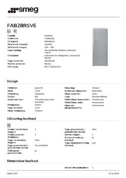 Product informatie SMEG koelkast zilver FAB28RSV6