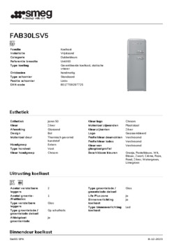 Product informatie SMEG koelkast zilver FAB30LSV5