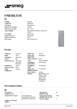 Product informatie SMEG koelkast zilver FAB30LSV6