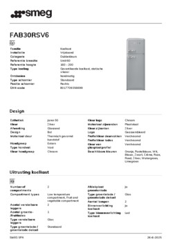 Product informatie SMEG koelkast zilver FAB30RSV6