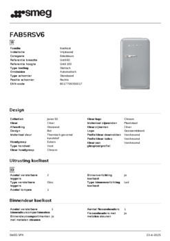 Product informatie SMEG koelkast zilver FAB5RSV6