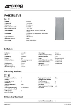 Product informatie SMEG koelkast zilver metallic FAB28LSV5